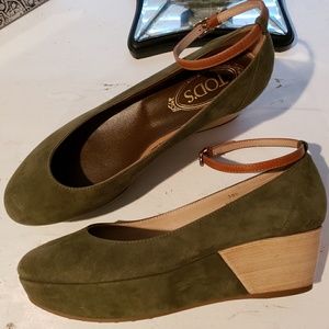 TODS Suede Platform Wedge Ankle Strap Size 39.5